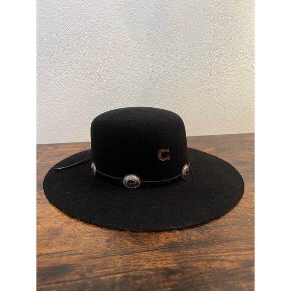 Charlie 1 Horse Stage Coach Black Wool Cowboy Hat Silver Concho Band Size 7 1/8 - Picture 1 of 7